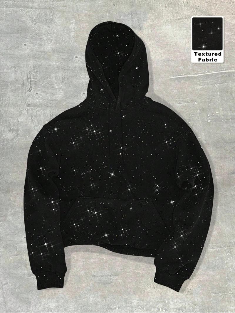 Men's Hoodie Sweatshirt, Trendy Street Style, Plain Hoodie Sweatshirt, Fashion Starry Shiny Process Pullover For Fall Outfits & Winter Outfits, Thick Soft Fabric, Men's Top for Daily Wear