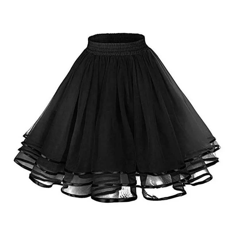 14 Colors Women Petticoat Tutu Underskirts Crinoline 50's Three Layers Ribbon Gauze Tulle Skirt Vintage Bridal Slips Rockabilly