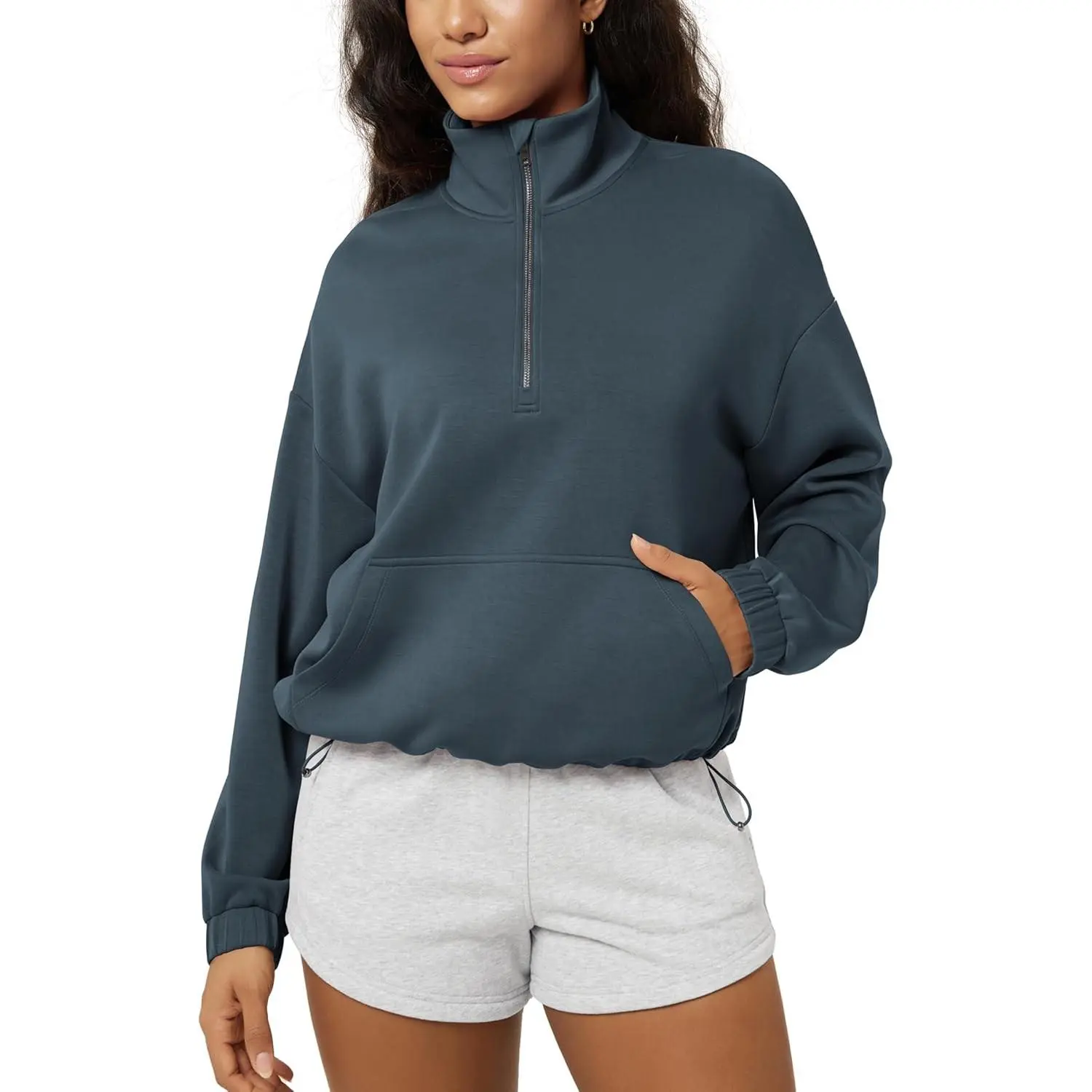 Women's Modal Soft Cinchable Sweatshirts Half Zipper Funnel Neck Oversize Pullover with Pockets