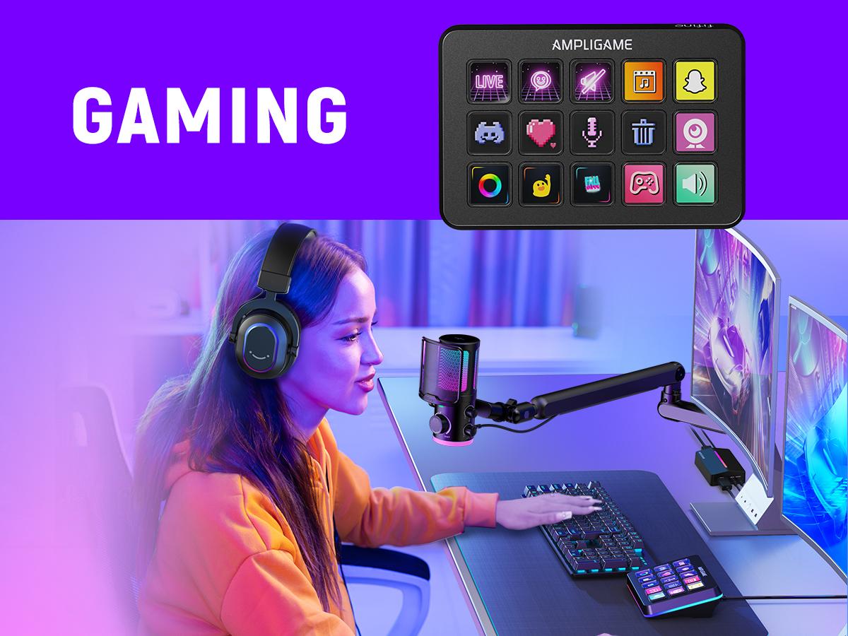 FIFINE D6 Gaming Stream Controller, Control Pad, AmpliGame Control Deck, with 15 Macro Keys, Streaming Keyboard with Trigger Actions in OBS/Twitch/YouTube, Shortcut Buttons Keypad Works with Mac and PC - AmpliGame D6