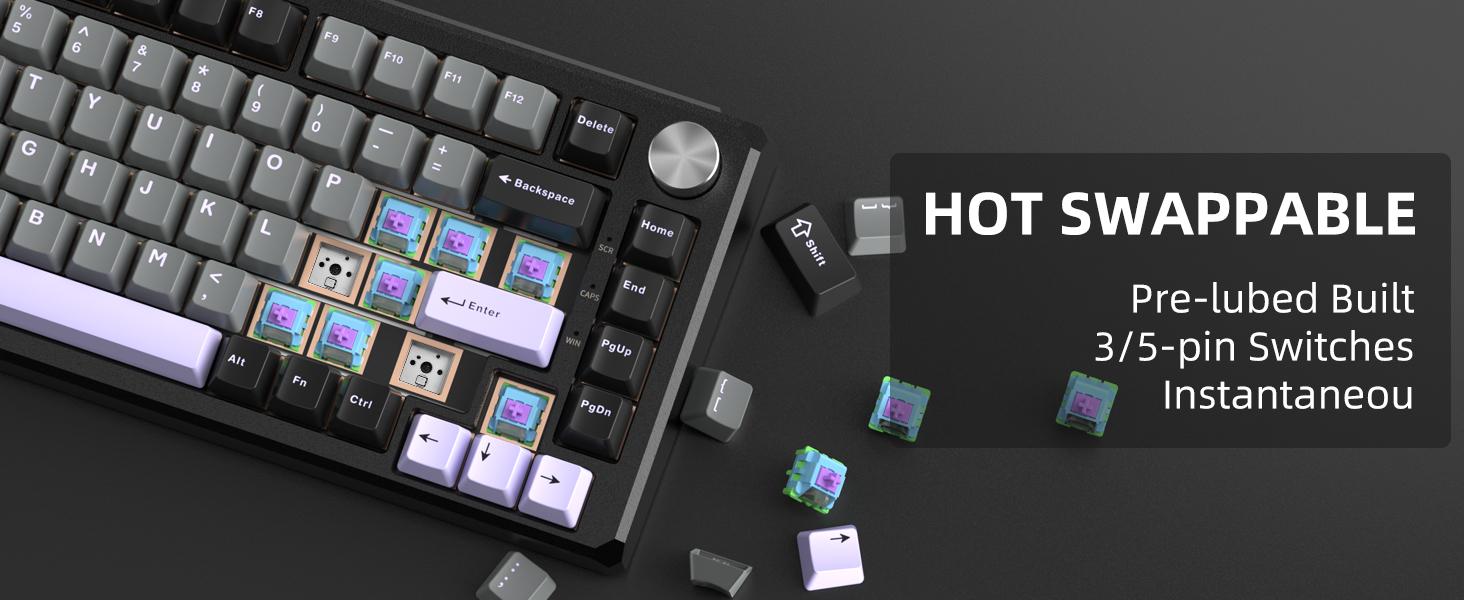 MageGee Captain75 Wireless Mechanical Keyboard, 75% Hot Swappable Creamy Gaming Keyboard with Knob, CNC Aluminium Case, 5-Layer Sound Dampening, RGB Backlit, BT/2.4G/USB-C for Win/Mac (Ice Sea Blue)