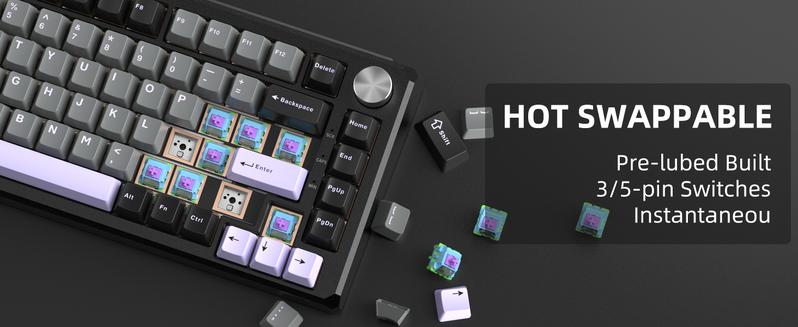 MageGee Captain75 Wireless Mechanical Keyboard, 75% Hot Swappable Creamy Gaming Keyboard with Knob, CNC Aluminium Case, 5-Layer Sound Dampening, RGB Backlit, BT/2.4G/USB-C for Win/Mac (Ice Sea Blue)