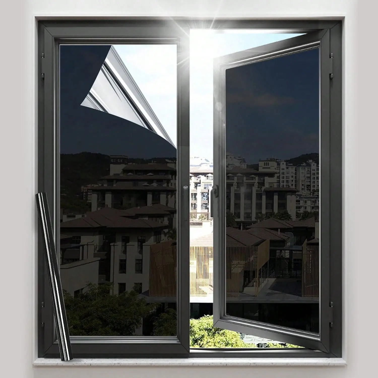 Home Decor Window Sun-Blocking Heat Insulation Film - 1-Way Privacy Tint Sticker for Home Outdoor Glass