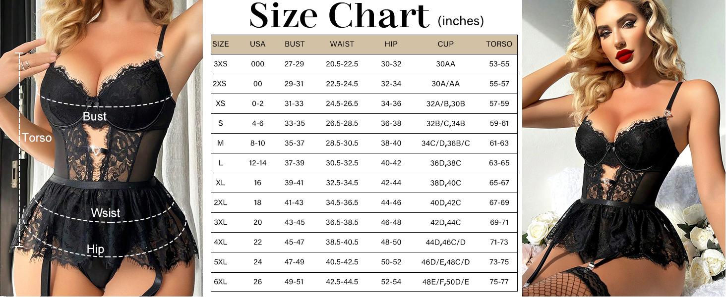 Sexy Stocking Rhinestones Heart Garter Underwire Floral Mesh lace Sheer Babydoll Lingerie Teddy Bodysuit Skirt Set