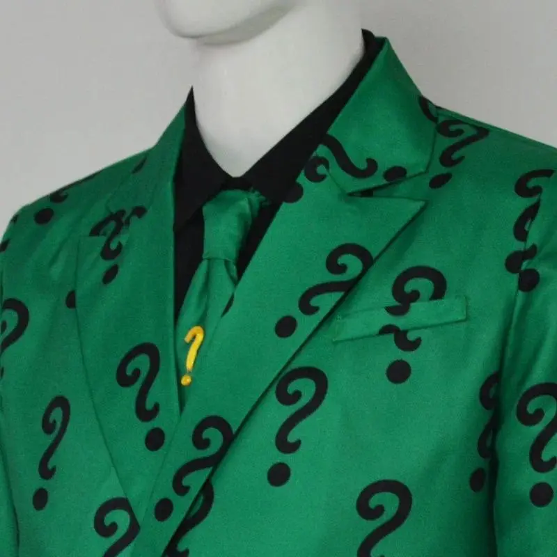 Anime Riddler Cosplay Costume Villains Joker Edward Nygma Cosplay Outfit Riddler Green Jacket Suit Set Halloween Carnival Men