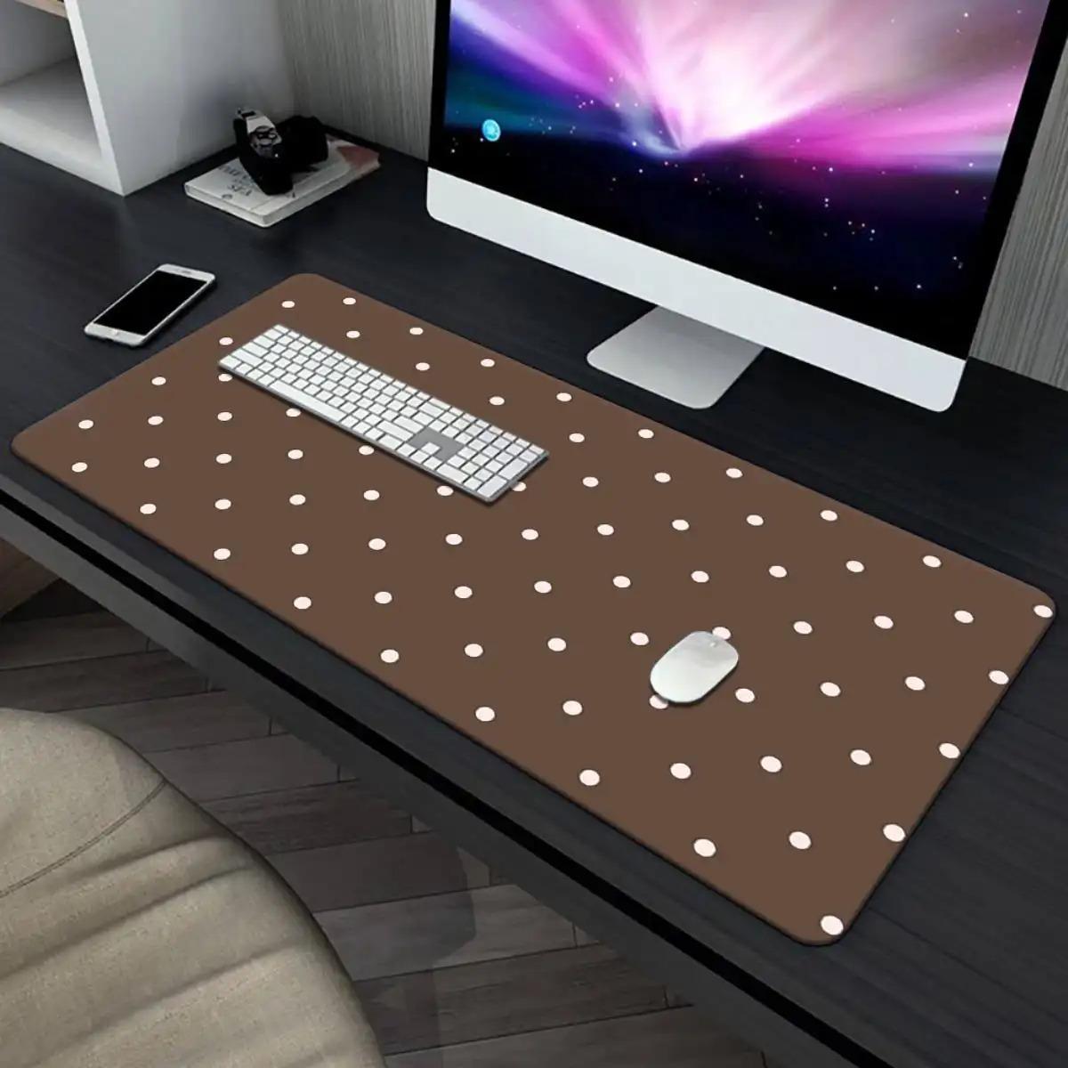 Brown and White Polka Dot Mouse Pad, 1pc, Multi-Function Gaming Mouse Pad and Keyboard Tray, Suitable for PC and Office Computers, Ideal Gift for Gamers, Family and Friends