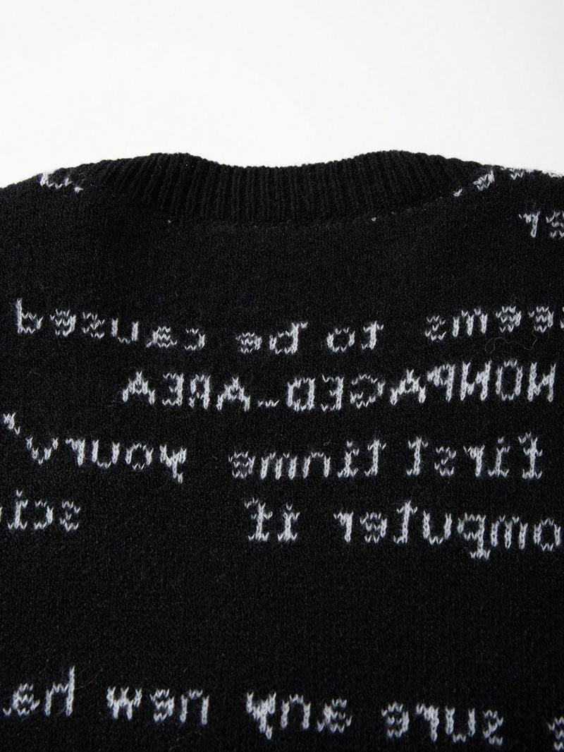 Men's Cartoon Print Crew Neck Sweater, Loose Casual Long Sleeve Top, Perfect for Spring & Fall, Fashion Knitwear for Daily Wear