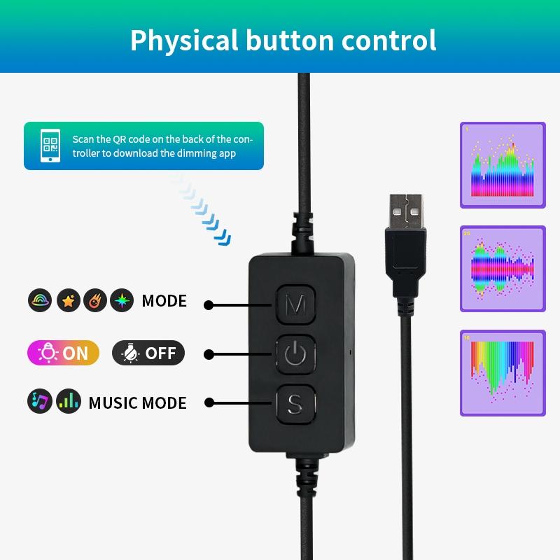 USB Smart RGB plus IC Music Sync LED Light, Seven-Color Sound-Responsive Atmosphere Lamp, Suitable for Living Rooms, Gaming Setups and Studios