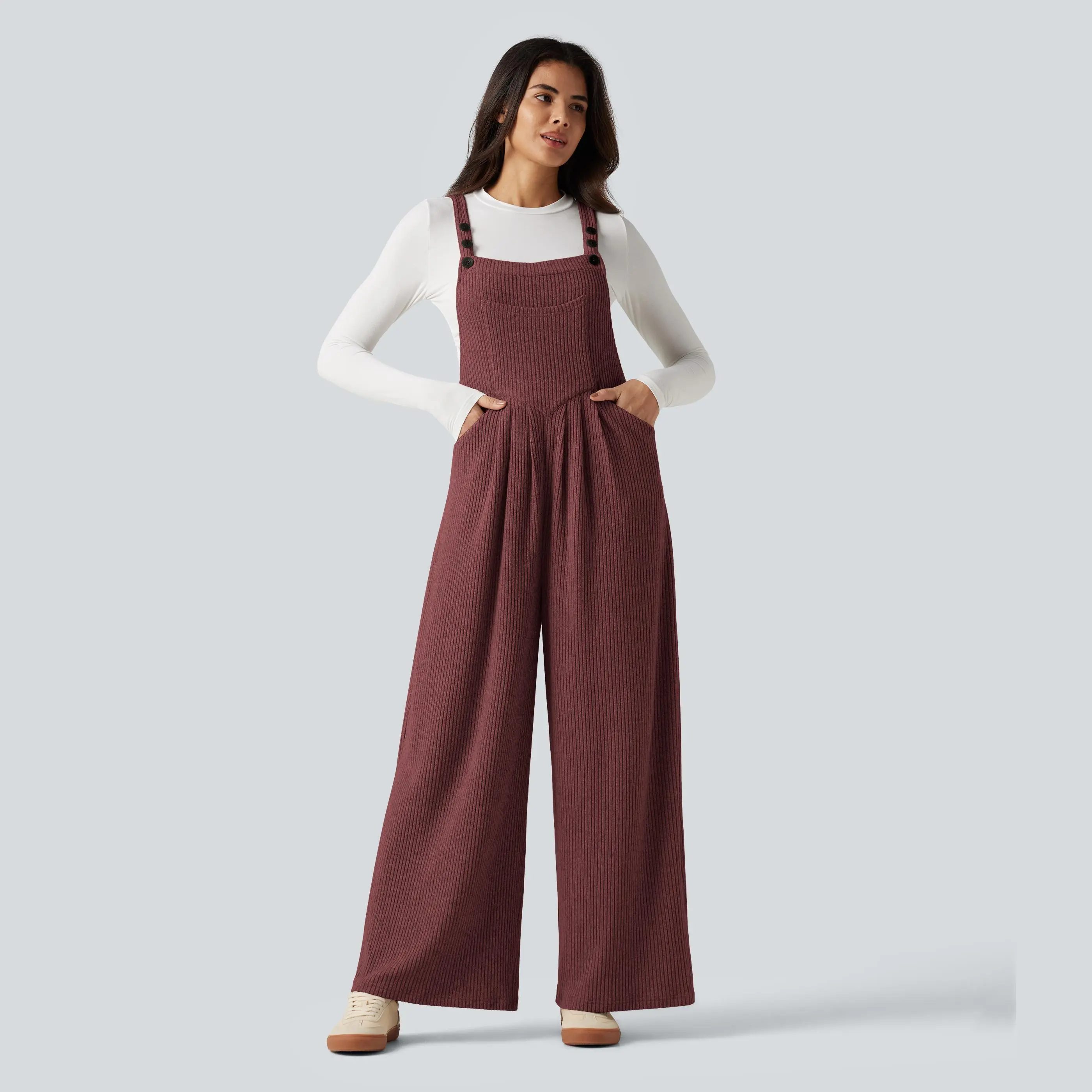 Halara Ribbed Knit Casual Overalls with Pockets
