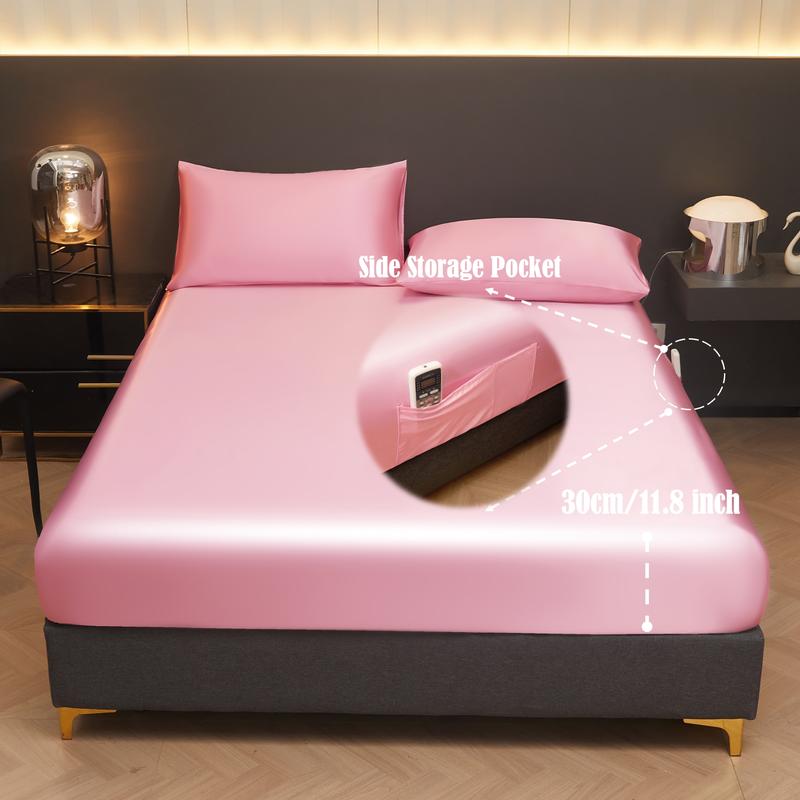 Solid Color Fitted Sheet Set, 3 Counts/set Including 1 Fitted Sheet & 2 Pillowcases without Filler, Soft Comfortable Bedding Set for Bedroom, Dormitory, Halloween Decor