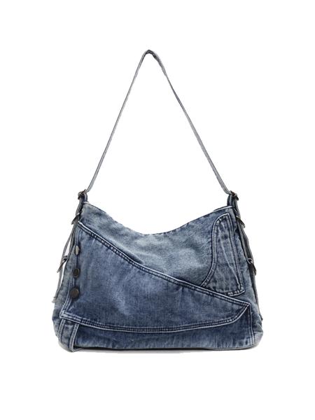 Retro denim messenger bag, old washing process, unique tailoring button design, casual fashion and versatile colors are optional, lazy style personality denim messenger bag, suitable for daily travel, etc., Denim shoulder bag, Crossbody shoulder bag