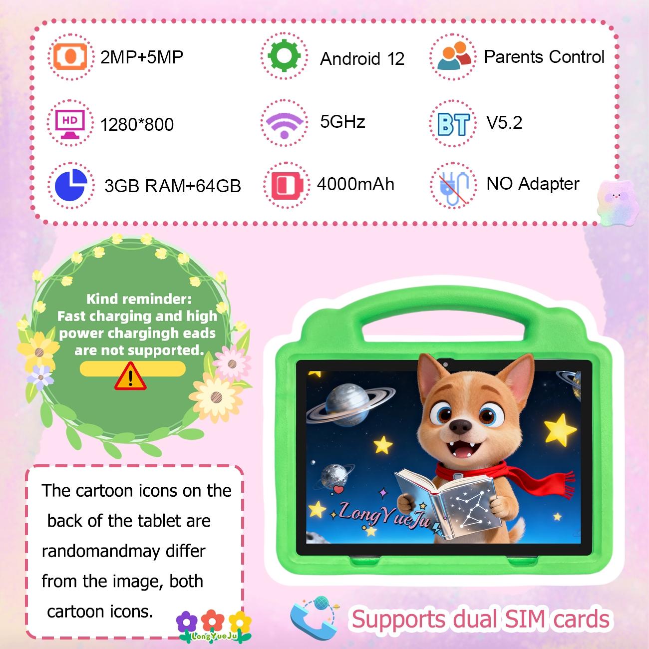 【TikTok Shop Spring New Arrivals】10.1 Inch Android Tablet with Dual Cameras,Shockproof & Dustproof Case, IWAWA Parental Control Learning App,Lightweight Stylish Design, Internet Ready for Daily Family Use, Best Holiday Gift (Adapter Not Included)