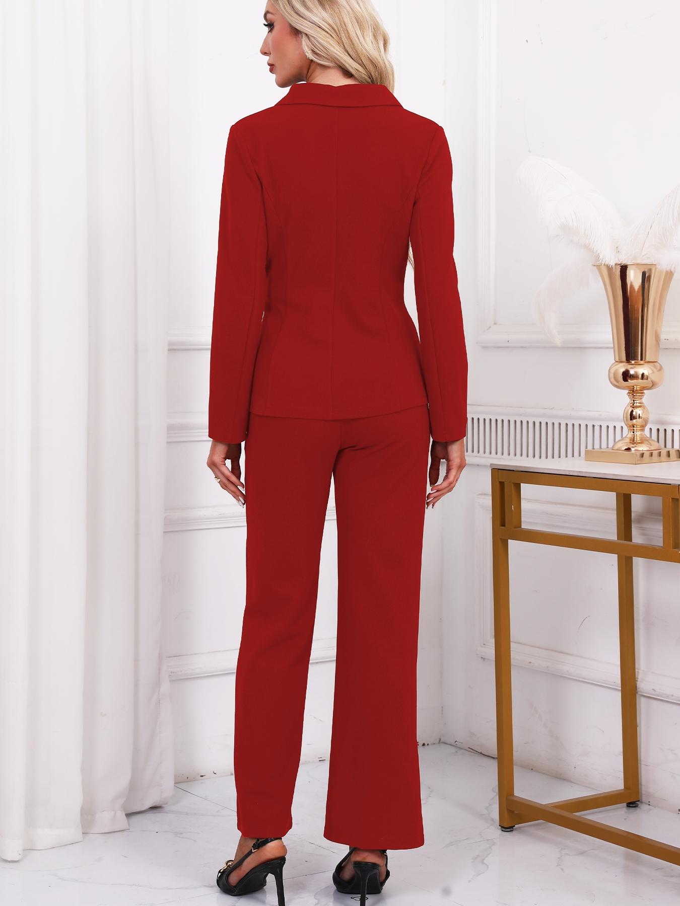 Women's Fashion Chic Business Suit Set, Elegant Western Style, Autumn Winter, Slim Fit Long Pants & Blazer Combo