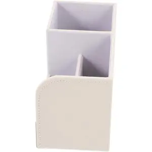 Multi-function Desk Organizer Pen Holder with Wear-resistant Leather, White Desktop Storage Box for Office and Study Accessories, Dorm Table Supply Organizer