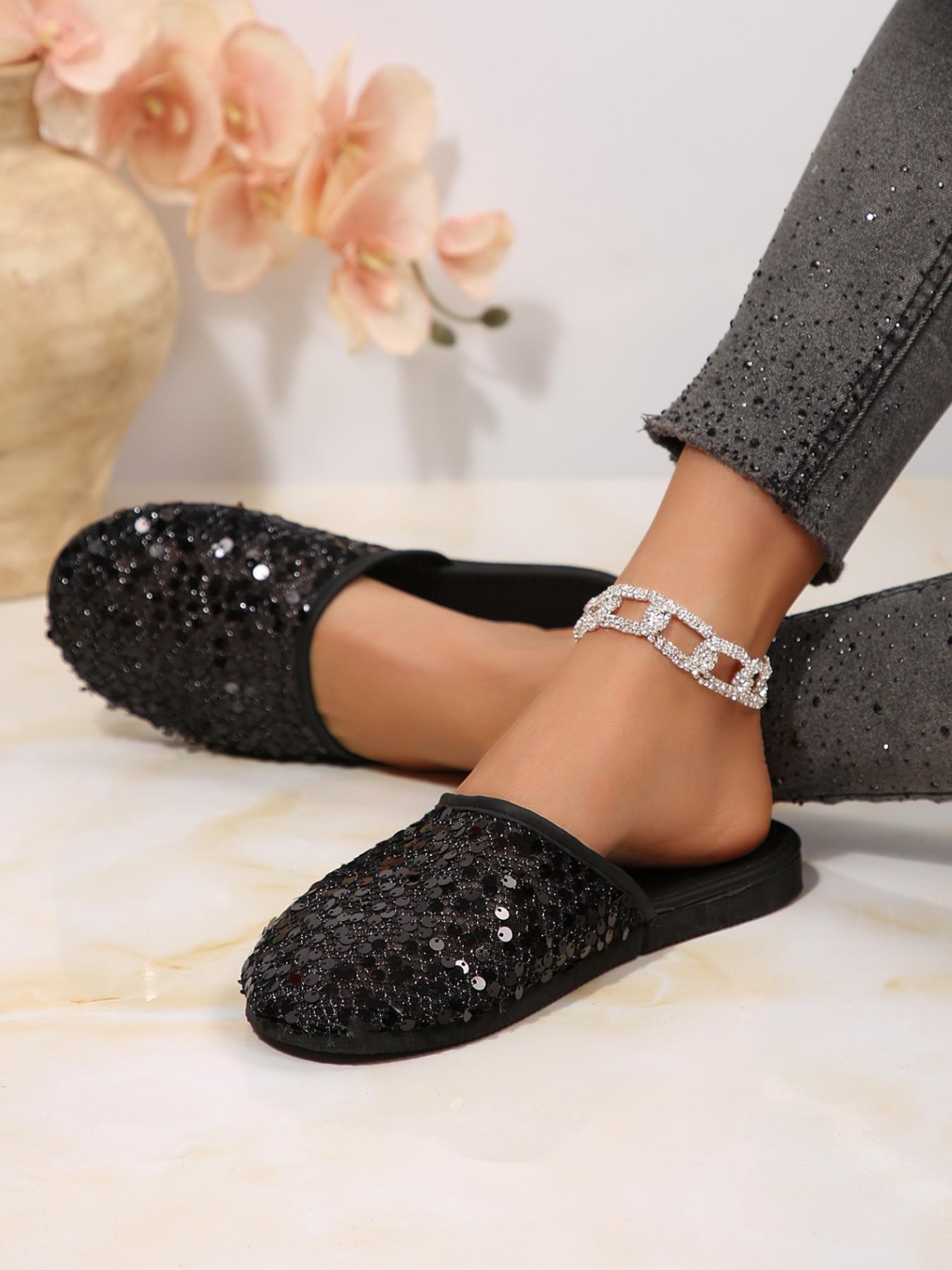 Blingbing Disco Effect Shoes, Gradient Wine Sequined Mesh Upper, Full Round Toe Design, Retro Hong Kong Style, All-Season Casual Footwear
