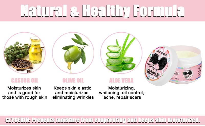 Edge Control Wax for Women - Strong Hold, Non-Greasy, No Flaking or White Residue, Smooths Edges Gel Natural Ingredients Haircare (Strawberry Scent)