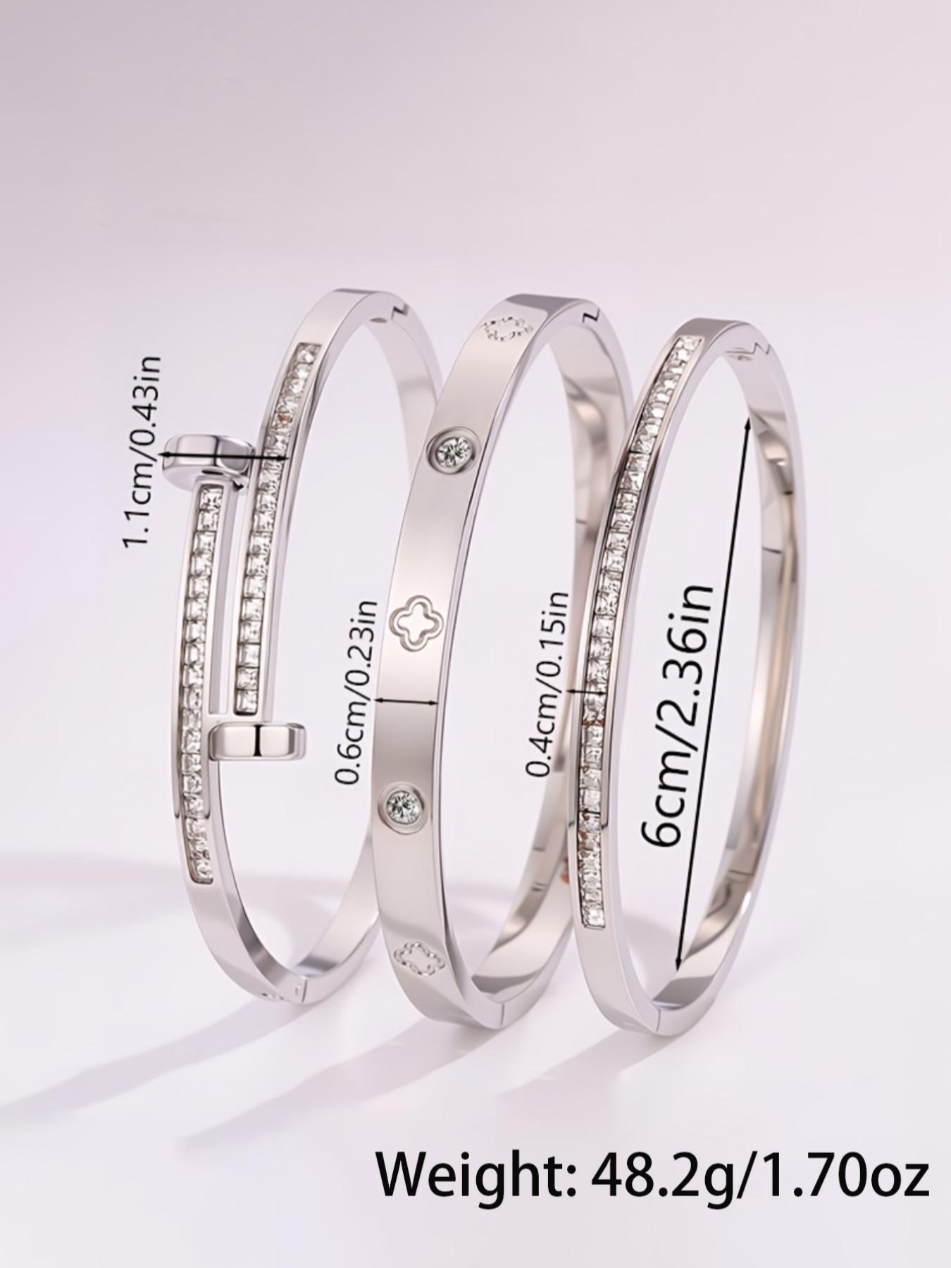 3-Piece Elegant Stainless Steel Bracelet Set, Unisex Party Jewelry, Perfect for Couples, High-Quality Metal, Fashion Accessory Gift