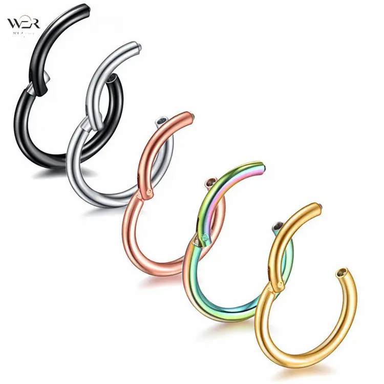 316L Stainless Steel Hinged Segment Clicker Hoop Nose Ring, Seamless Closure Hypoallergenic Body Jewelry for Nose Piercings, Septum Piercings & Daily Styling