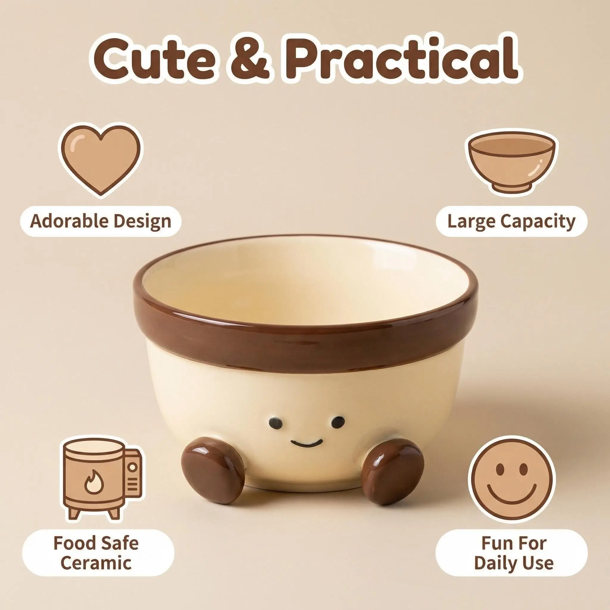 Cute Paw Design Ceramic Bowl, 1 Count Creative Noodle Bowl, Salad Bowl, Household Large Bowl for Students, Dormitory, Kitchenware