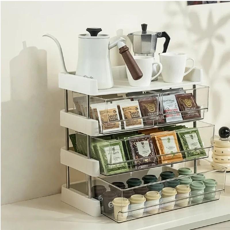 Stackable Desktop Storage Organizer Modular Multi-Layer Shelf for Coffee Station, Snacks, Office Supplies & Daily Essentials, Table Organizers