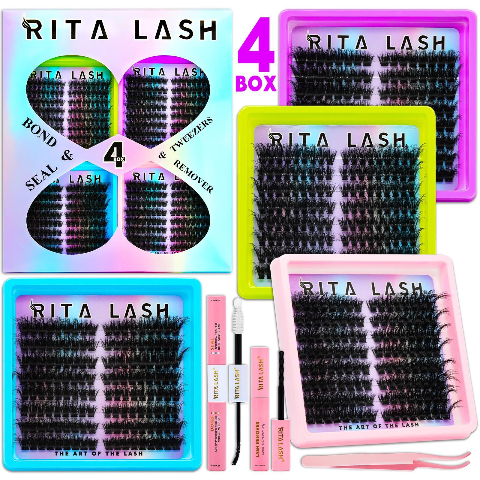 RITALASH 544PCS 4 Styles Upgrade Cat Lash Clusters Gift Packs, WaterProof Lashes Eyelash Clusters Extensions for Beginners and Proficient, DIY at Home Easily, Extension Soft comfortable Easy Apply Natural Look for Makeup gift Lash Clusters