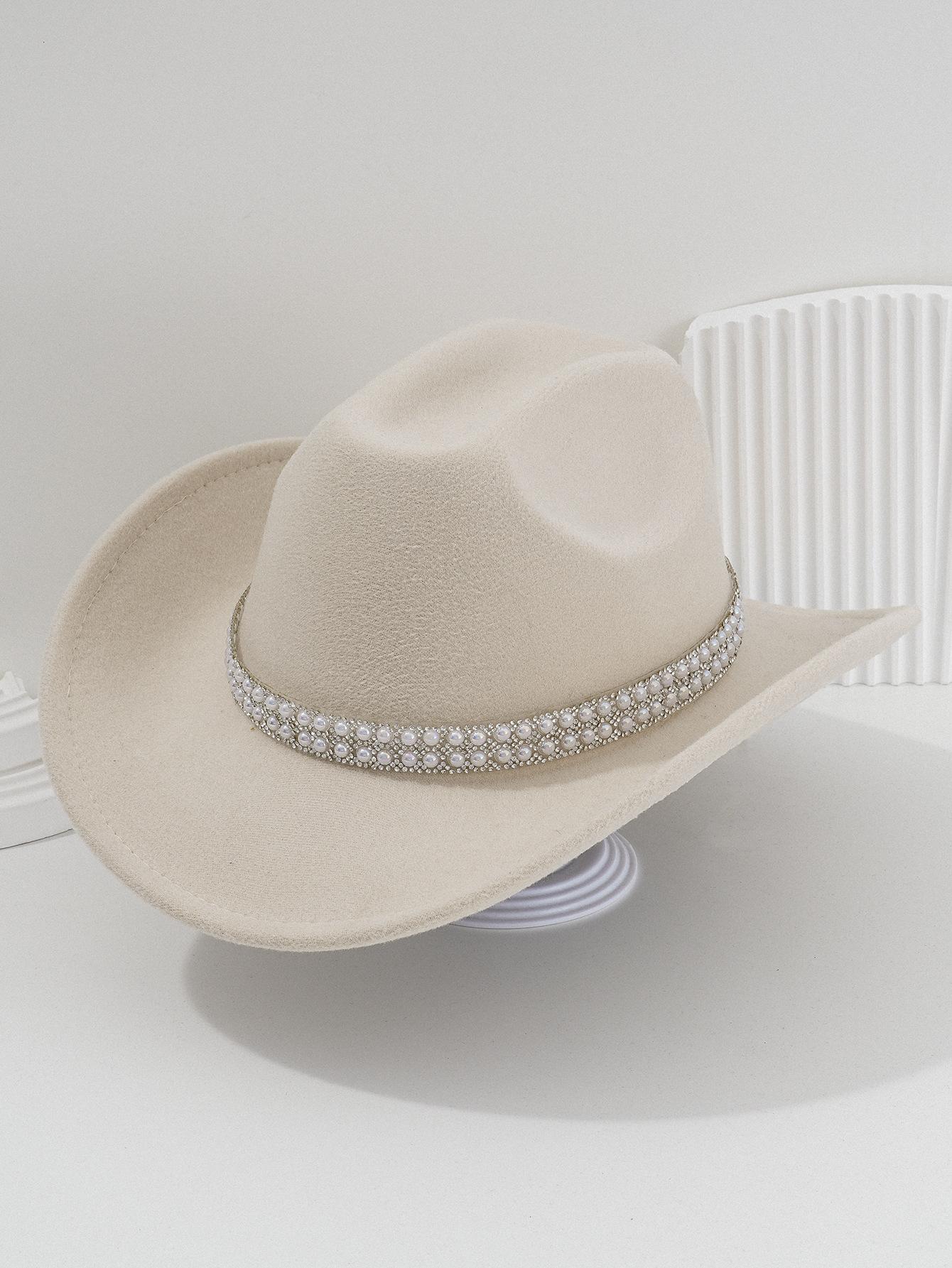 Ladies' gender-neutral western cowboy hat, stylish hat, classic cowboy hat, round pearl with rhinestone gem accessories hat, foreign trade bridal top hatSpeedy Smarts