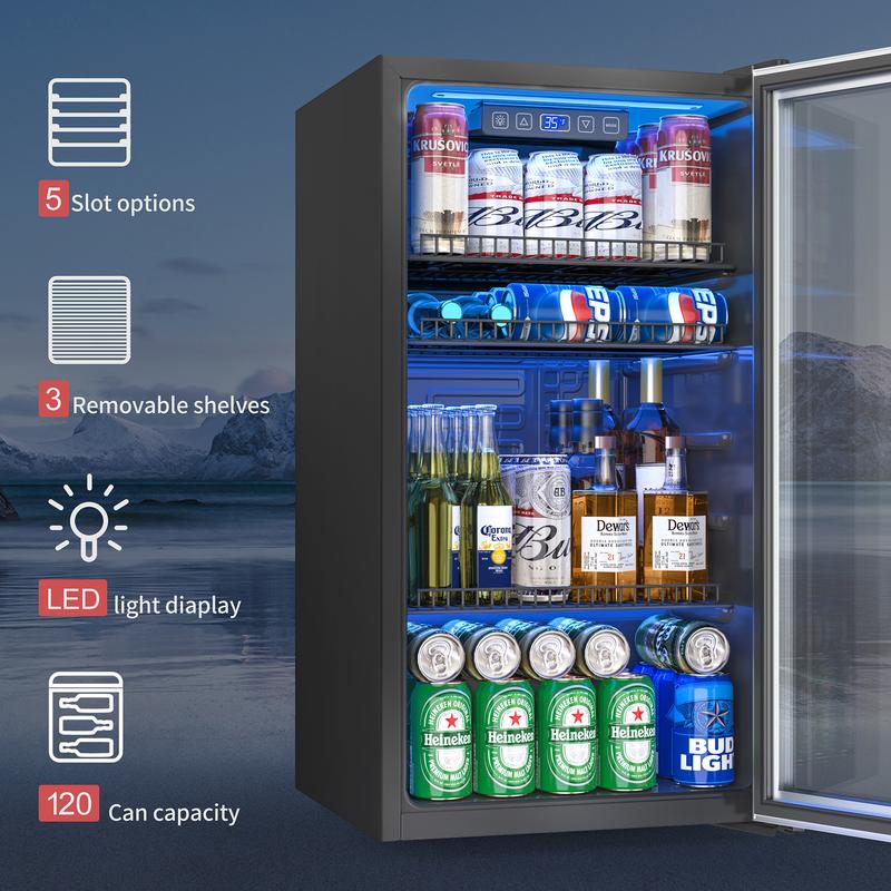 MANASTIN Beverage Refrigerator and Cooler, Mini Fridge with Glass Door for Soda Beer or Wine, Freestanding Small Drink Dispenser, Digital Temperature Control, Home, Bar, Office MANASTIN Beverage Refrigerator and Cooler, Mini Fridge with Glass Door for Soda Beer or Wine, Freestanding Small Drink Dispenser, Digital Temperature Control, Home, Bar, Office