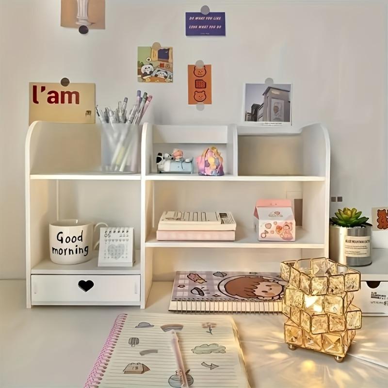 Multi-functional solid wooden desk storage rack, book storage, file storage, decoration storage, spacious raised shelf, increase desktop storage space, suitable for office supplies and cosmetics, stationery storage, Desktop Accessory