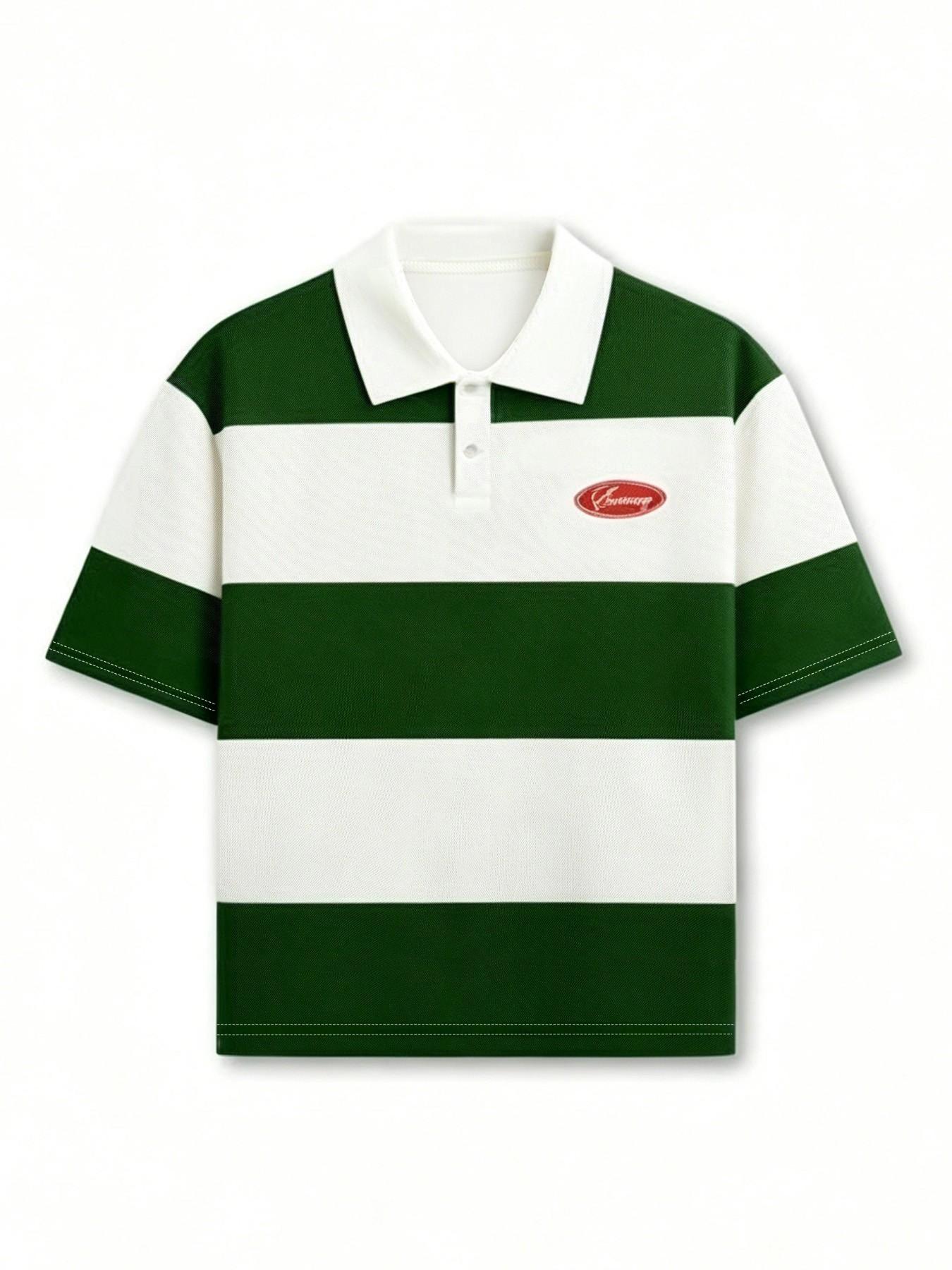 Men's American-Style Wide-Striped Collared Polo Shirts, Summer Short Loose-Fit Top, Casual Collar Streetwear