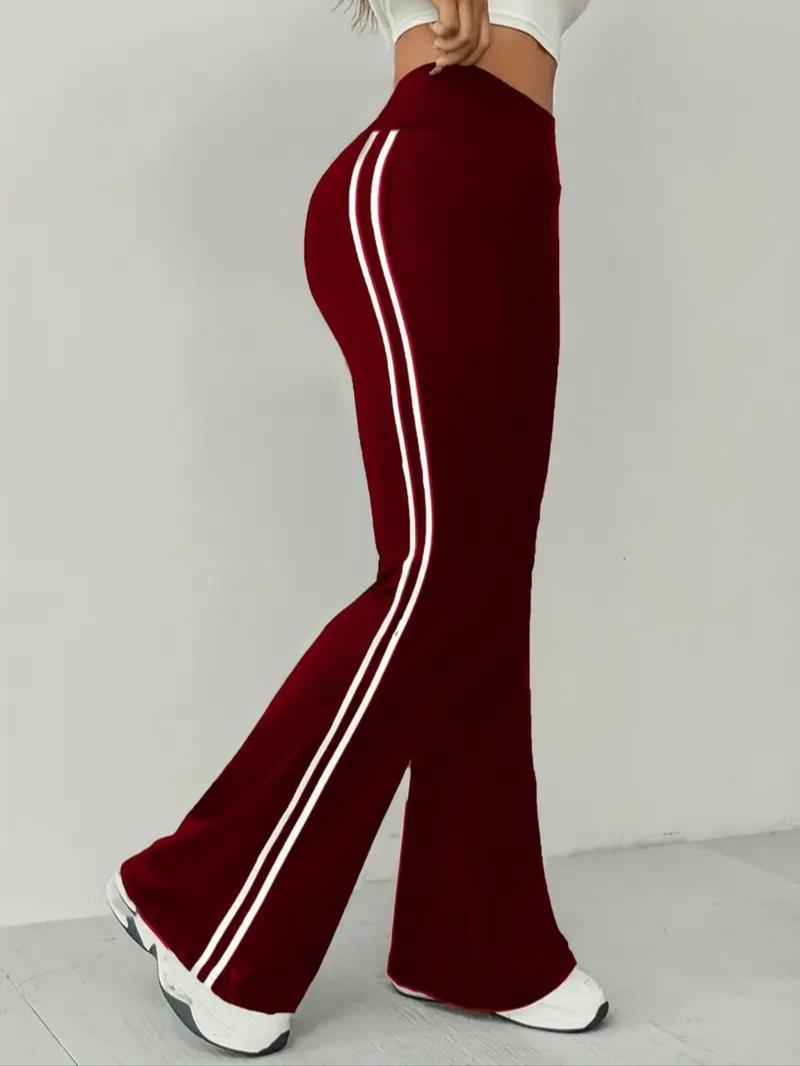 Women's High Waist Drapey Bell Bottoms, Tight Fit Colorblock Sport Pants, Stylish and Comfortable Casual Wear Women's High Waist Drapey Bell Bottoms, Tight Fit Colorblock Sport Pants, Stylish and Comfortable Casual Wear