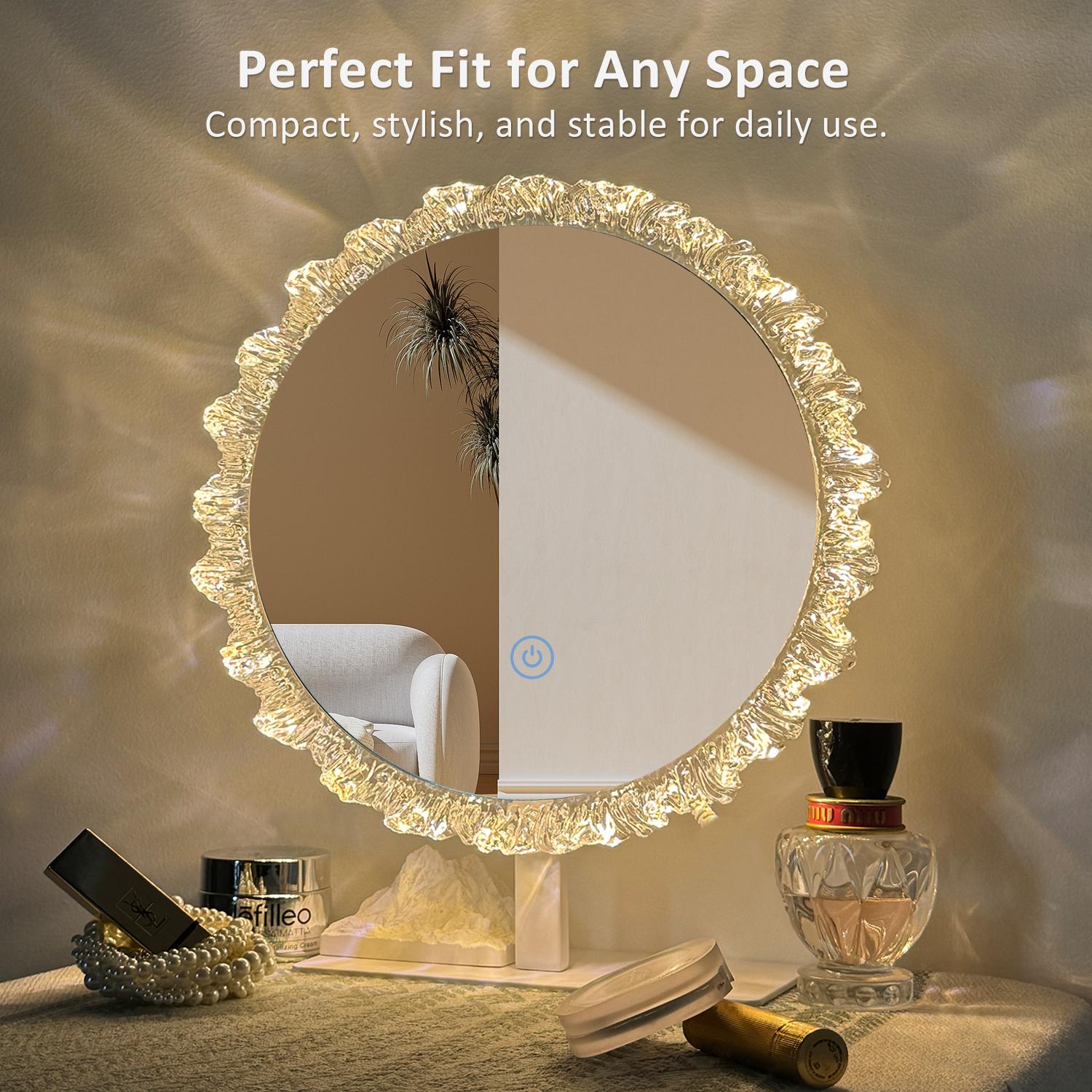 GLITGATE Iceberg 16 IN Lighted Vanity Mirror, Round Makeup Mirror With Touch Screen Control, LED Desktop Makeup Mirror, Circle Bathroom Mirrors For Over Sink,  Adjustable Brightness, 3 CCT, HD Mirror, Round Mirrors For Decor, Bedroom