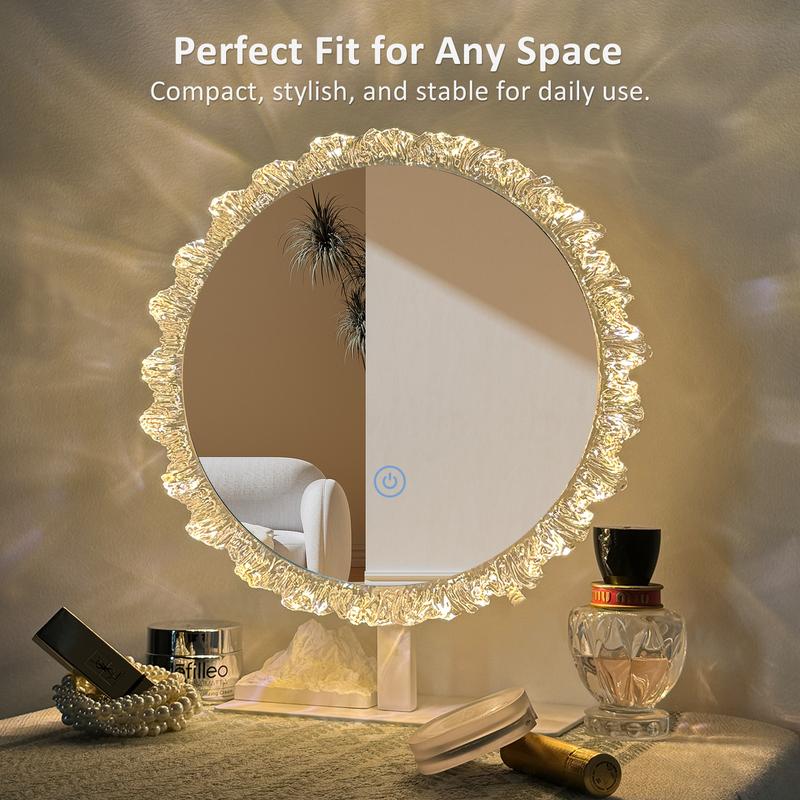 GLITGATE 16 IN Lighted Vanity Mirror, Round Makeup Mirror With Touch Screen Control, LED Desktop Makeup Mirror, Circle Bathroom Mirrors For Over Sink,  Adjustable Brightness, 3 CCT, HD Mirror, Round Mirrors For Decor, Bathroom, Entryway, Bedroom