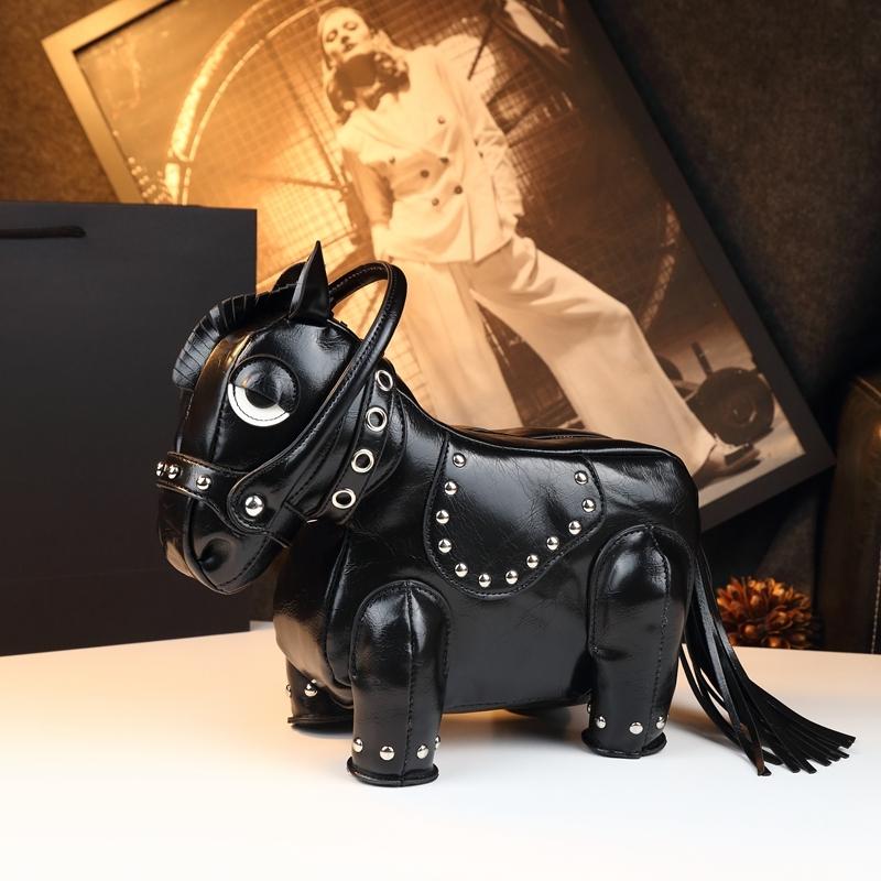 Unique Design Small Horse Bag for Women, Personalized Studs Fringe Animal Purse, Vintage Punk Style Handbag Shoulder Bag