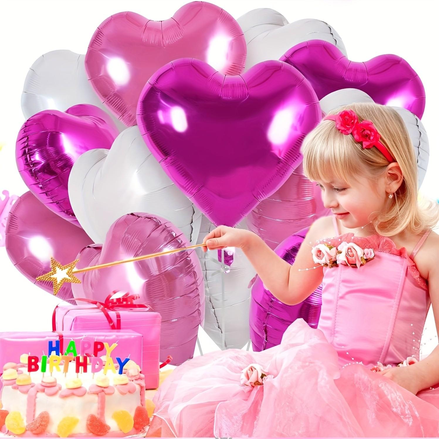30Pcs 10 Inch Pink White Heart Balloons Hot Pink Heart Shape Foil Mylar Balloons Decoration for Birthday Valentine's Day Wedding Bridal Shower Anniversary Engagement Party Supplies