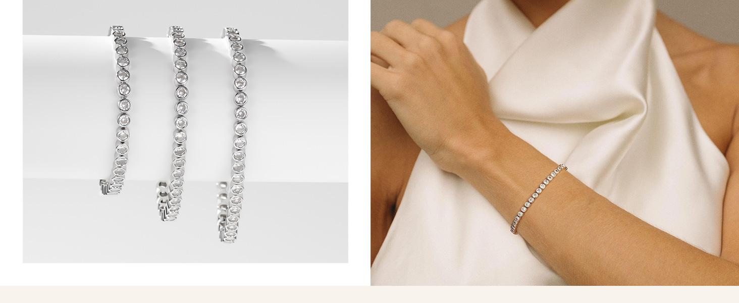 14K Gold Plated Tennis Bracelet for Women Elegant Cubic Zirconia Silver Gold Bracelet Classic 3mm Round-Cut CZ Arm Jewellery Gift for Women 14K Gold Plated Tennis Bracelet for Women Elegant Cubic Zirconia Silver Gold Bracelet Classic 3mm Round-Cut CZ Arm Jewellery Gift for Women