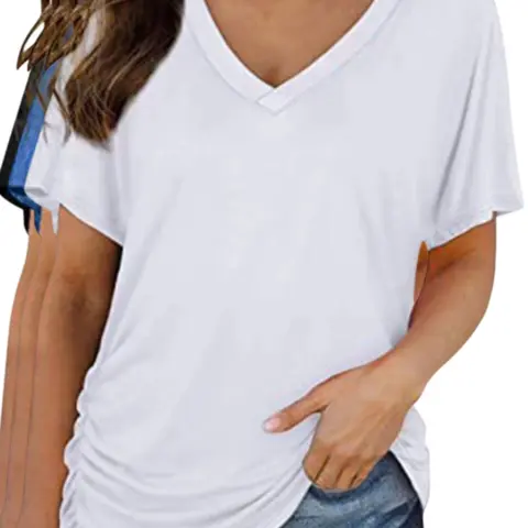 2026 Womens Short Sleeve V Neck Dolman Tops with Side Shirring Loose Fit Shirts Casual Loose Tees SpringStatements
