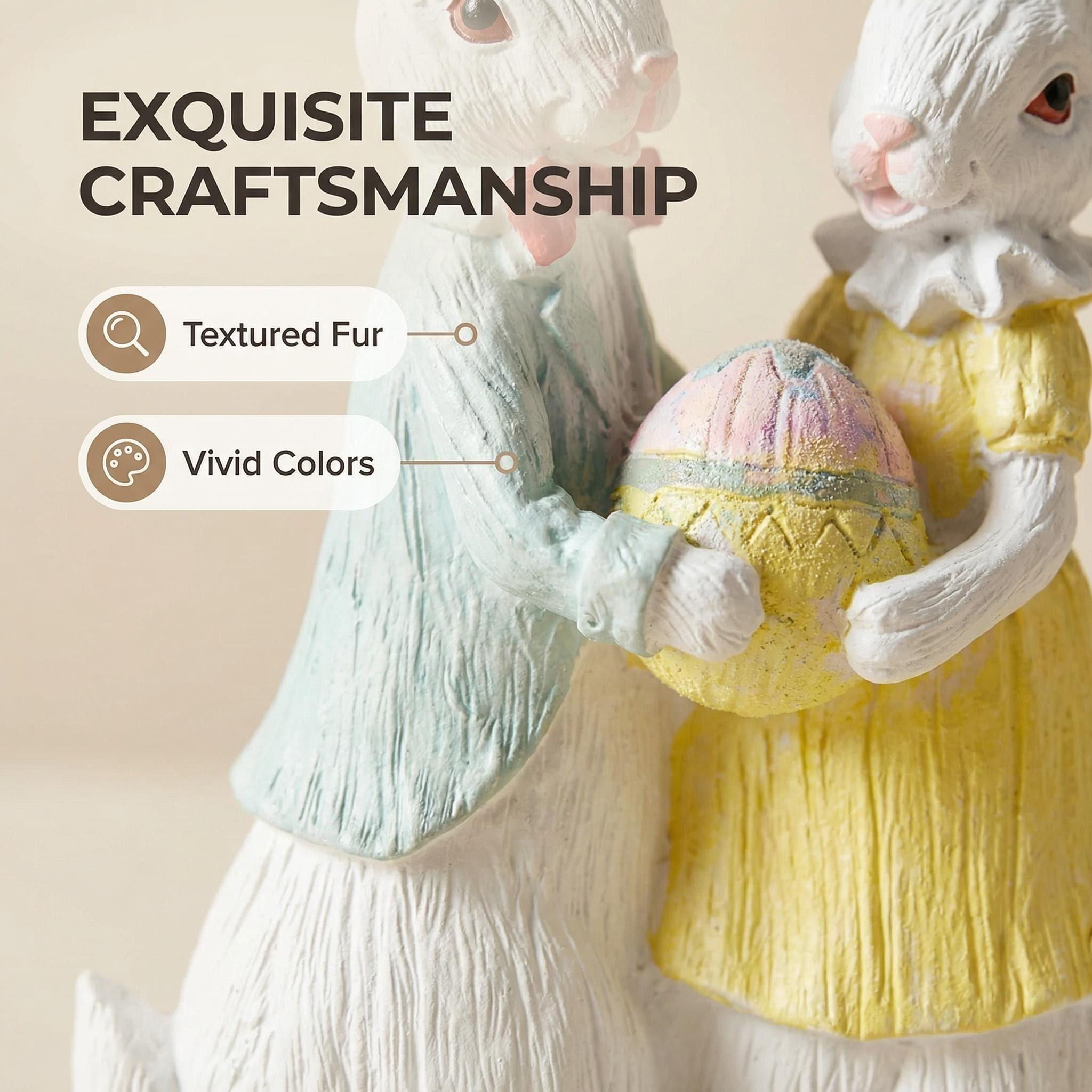 [Vibrant Easter Bunny Statue] Vibrant Resin Easter Bunny and Egg Statue - Charming Festive Garden Decor for Outdoor & Tabletop Display