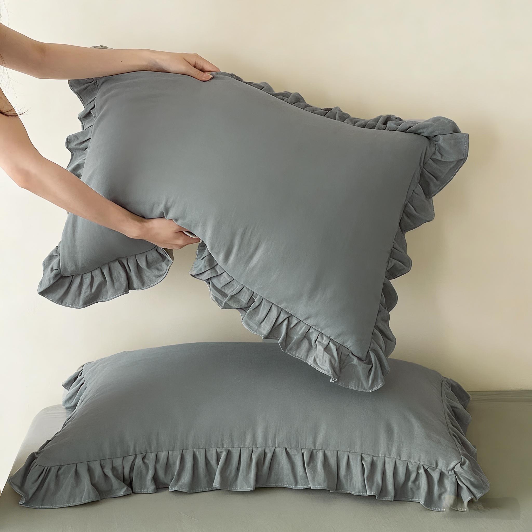 Premium Solid Color Ruffled Pillowcase Set, Soft Breathable, Benefits Hair Skin Sleep, Essential Home Bedding Item