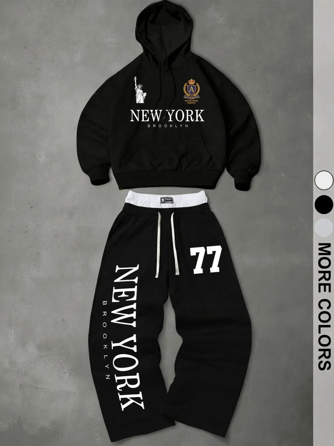 Men's Vintage American Style New York Liberty Crown Badge Knit Side Stripe Track Suit Set with New York Letter and 77 Number for Spring Fall Casual Streetwear, Perfect for Back-To-School and Teacher's Day