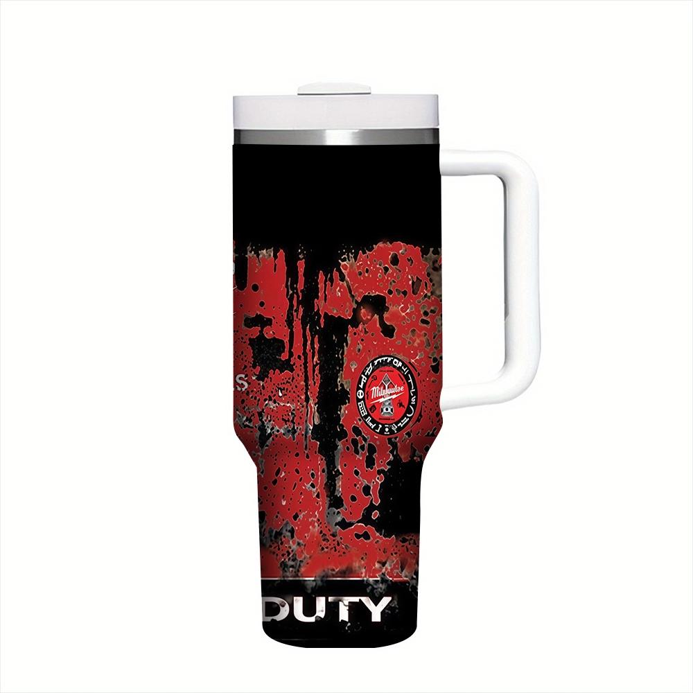 1pc 40oz Stainless Steel Insulated Tumbler — Milwaukee-Style "Hardcore Industrial" Design. Dual-Use for Job Sites & Outdoors. Features a Handle and Straw. Ideal for Gyms and Indoor Use. A Personalized Gift for Birthdays and Holidays