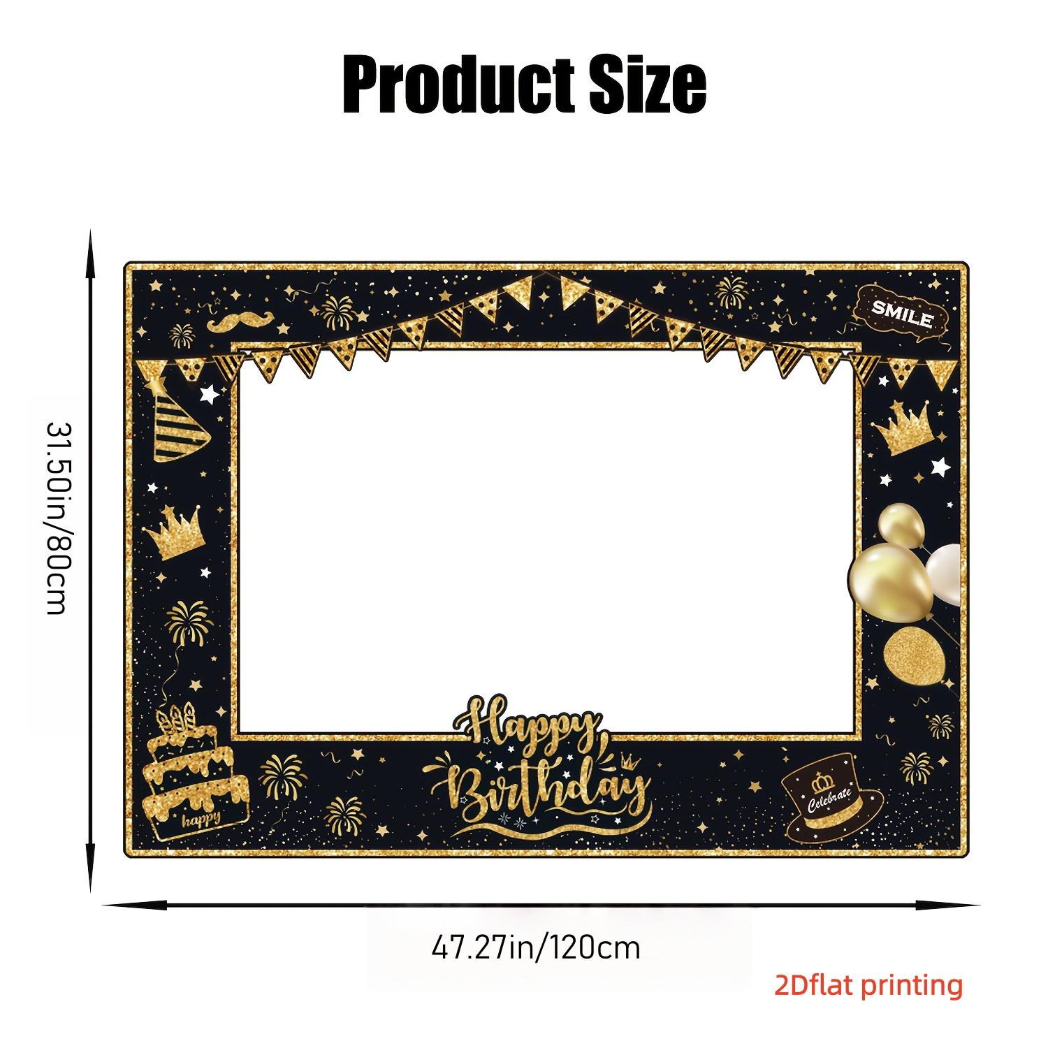 2D Flat 1pc Black Gold Glitter Happy Birthday Cutout Photo Booth Banner, 120x80cm Large Size, Crown Balloon Cake Photography Background, Ideal for Birthday Party, Coming of Age Celebration, Photo Booth Prop