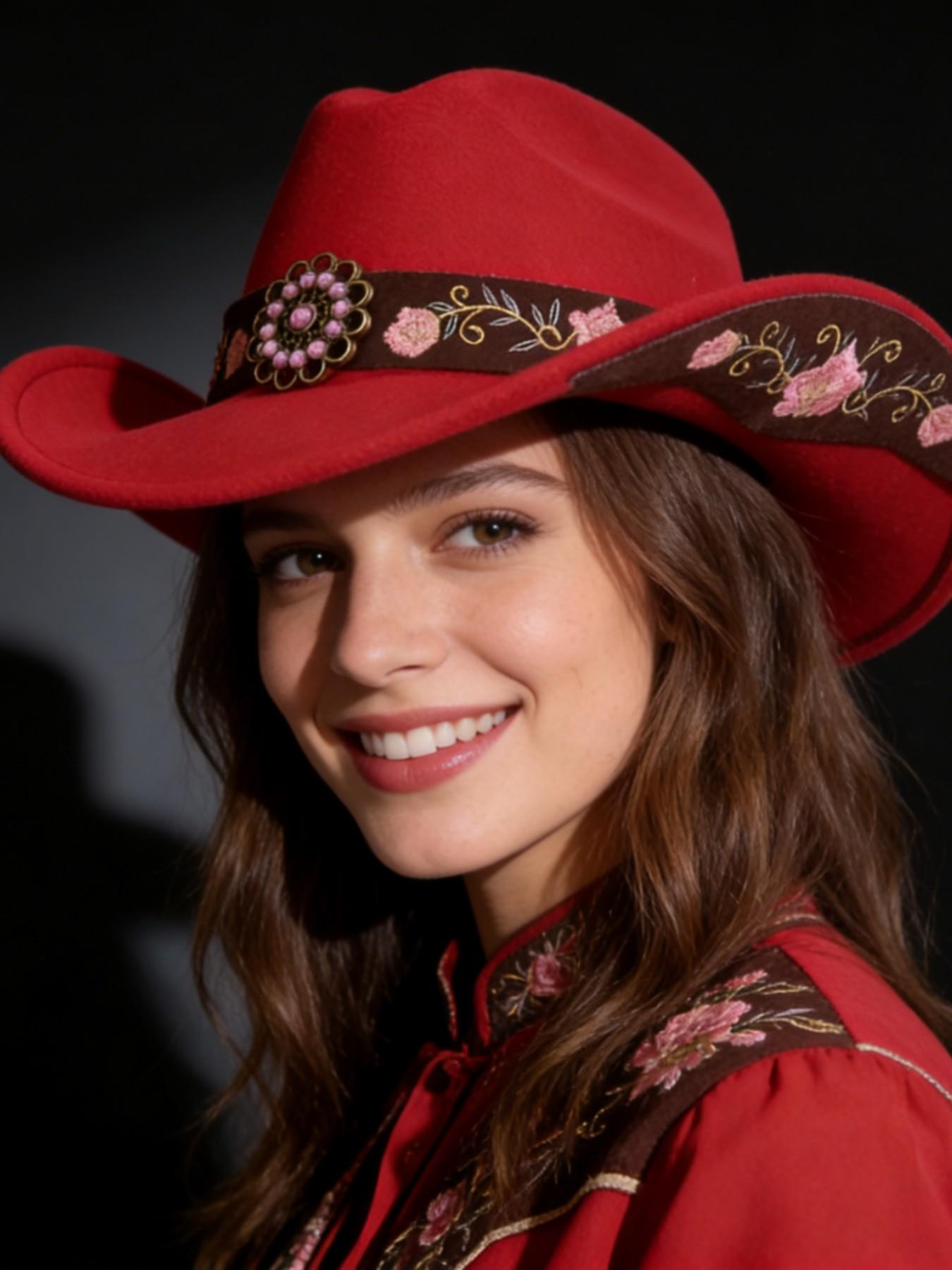 Elegant Embroidered Floral Western Hat, Perfect for Outdoor Leisure, Dance Parties, Jazz Hats, Stylish Cowboy Accessory