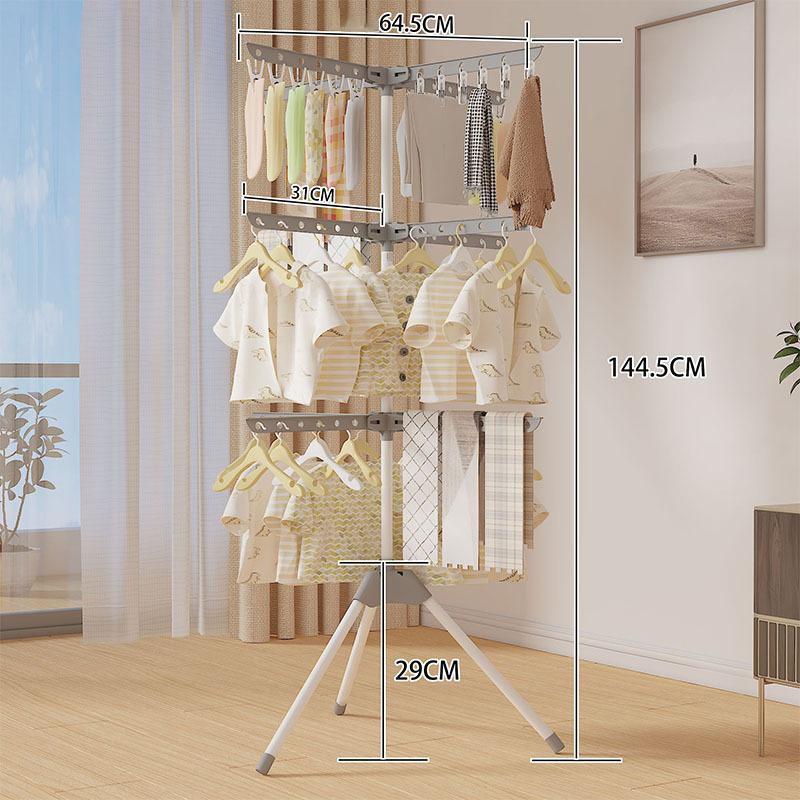 Multifunctional Floor Standing Clothes Rack, Foldable Drying Rack, Bedroom Balcony Laundry Storage Hanger, Powder Coated Steel Pipe, Durable, Clothes Hanging Rack