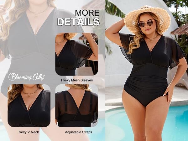 Blooming Jelly Plus Size Mesh V Neck Maternity Women's Tummy Control One Piece Swimsuit #SwimWeek #Summervibes