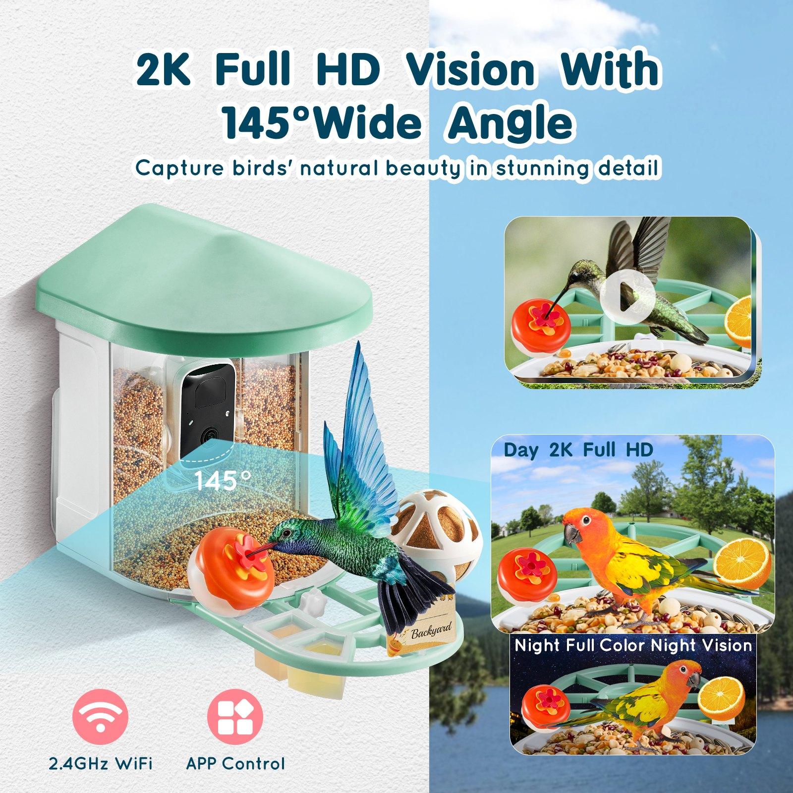 VEVOR Smart Bird Feeder with Camera, 2K HD AI Identify 10,000+ Bird Species, Solar-Powered Bird Watching Camera with Auto Capture & Instant Notify, Wireless Outdoor Ideal Gift for Bird Lovers (Green) VEVOR Smart Bird Feeder with Camera, 2K HD AI Identify 10,000+ Bird Species, Solar-Powered Bird Watching Camera with Auto Capture & Instant Notify, Wireless Outdoor Ideal Gift for Bird Lovers (Green)