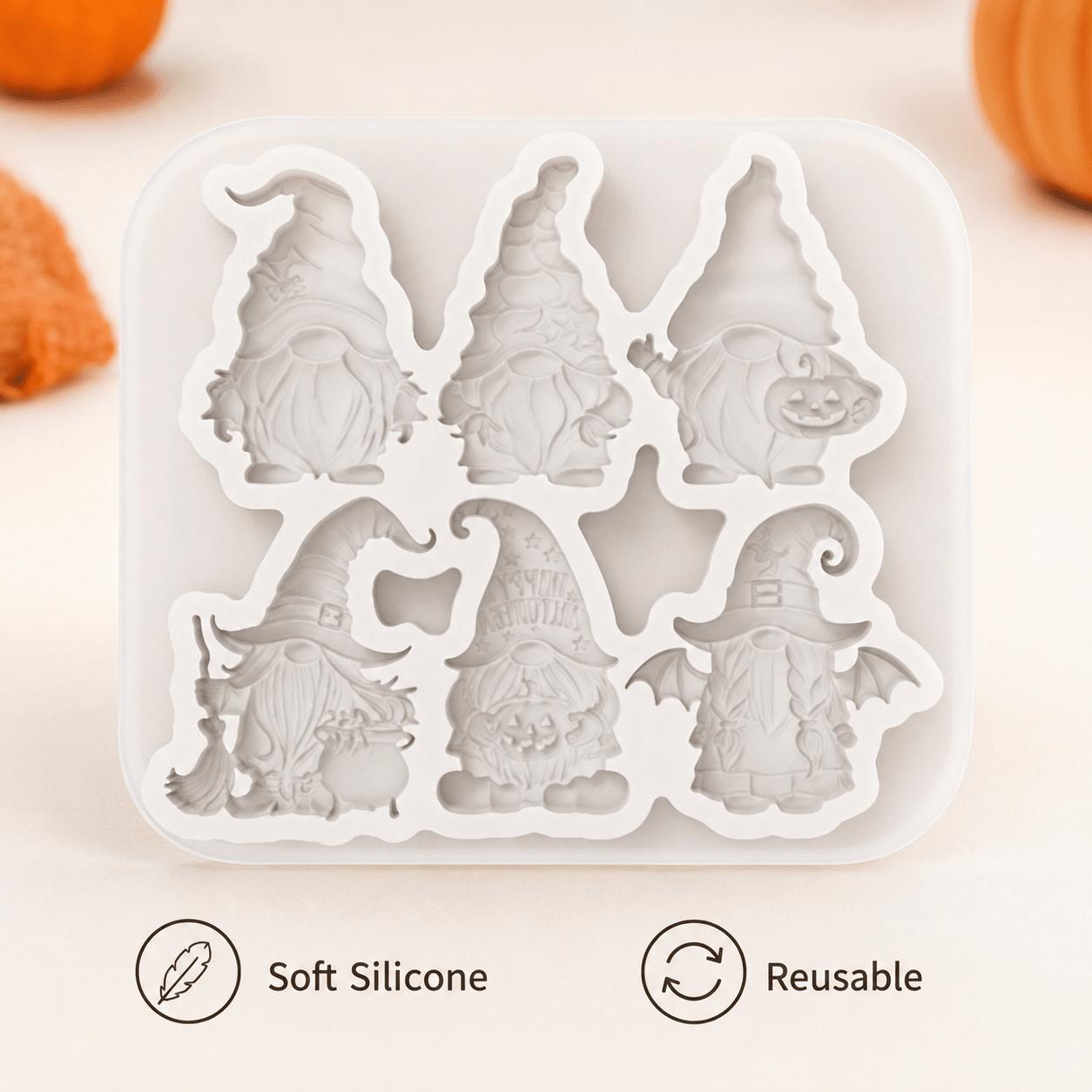 Halloween Gnome Silicone Mold, DIY Tools, 6-Cavity Dwarf Figurine Mould for Candle Making & Handmade Soap Craft, Suitable for Epoxy Resin, Plaster, Polymer Clay, Halloween and Christmas Jewelry Pendants, Table Ornaments