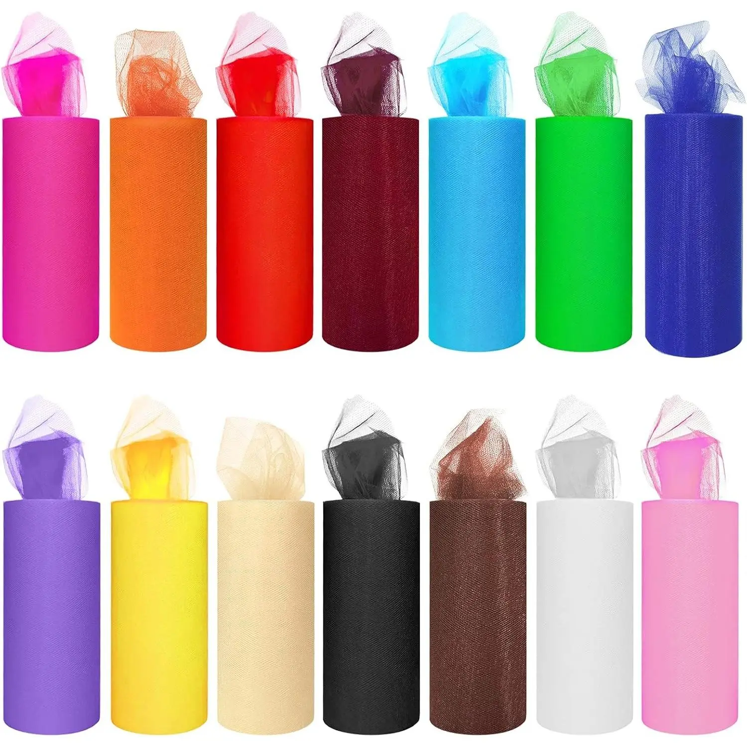 14 Colors Tulle Rolls 6" by 25 Yards Rainbow Tulle Netting Fabric Spool | 350 yards total tulle ribbon for tutu skirts, bows and gift wrap, rainbow tulle fabric for wedding birthday and party decor