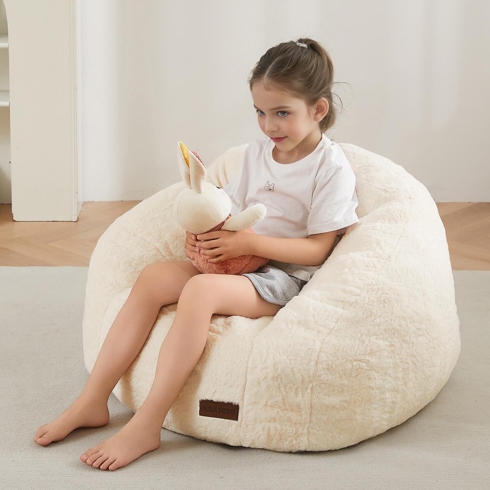 [Cute Size] MAXYOYO Shell Shaped Bean Bag Chair, Faux Fur Compact Lounger with High-Quality Foam Filling