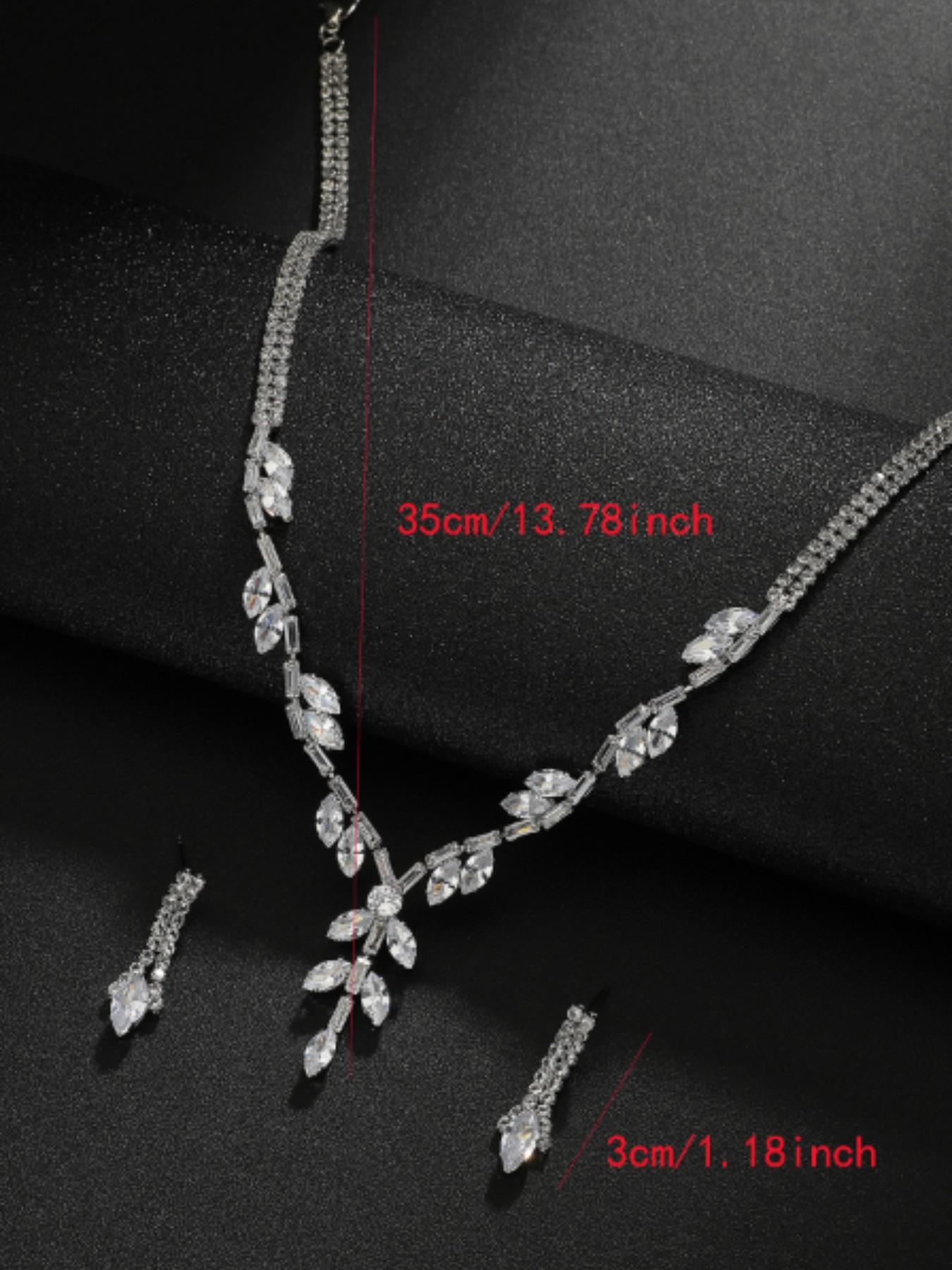 Luxury Zircon Leaf Necklace Earrings Set, Full Diamond Branch Design, Elegant Evening Lockbone Chain Studs, Perfect Gift for Her