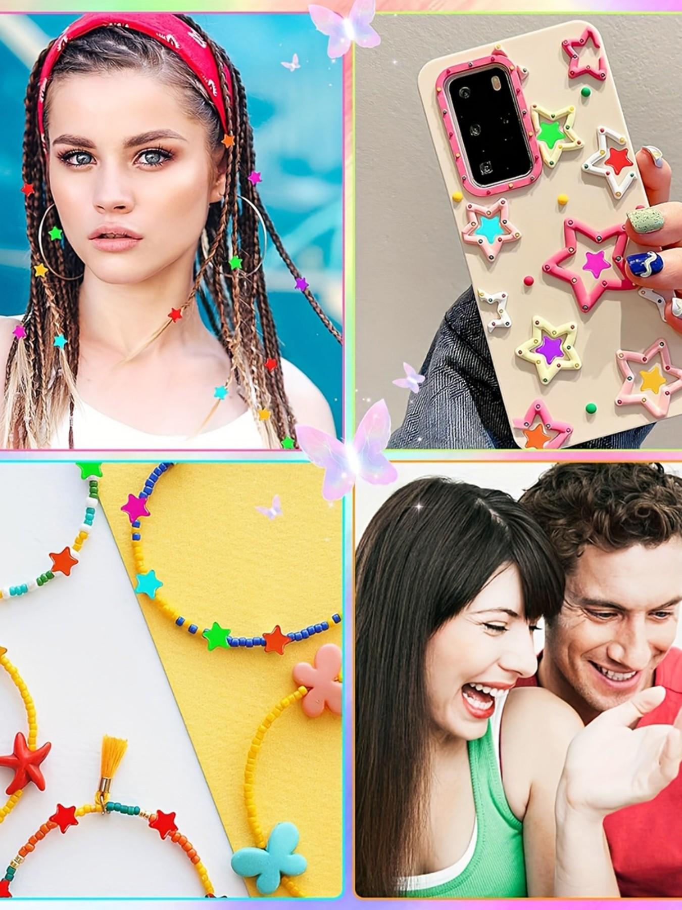 1200pcs Star Unicorn Beads, Rainbow Star Beads Bulk Large Hole, Party Decor Jewelry Making, Bracelets, Keychains, Craft Supplies